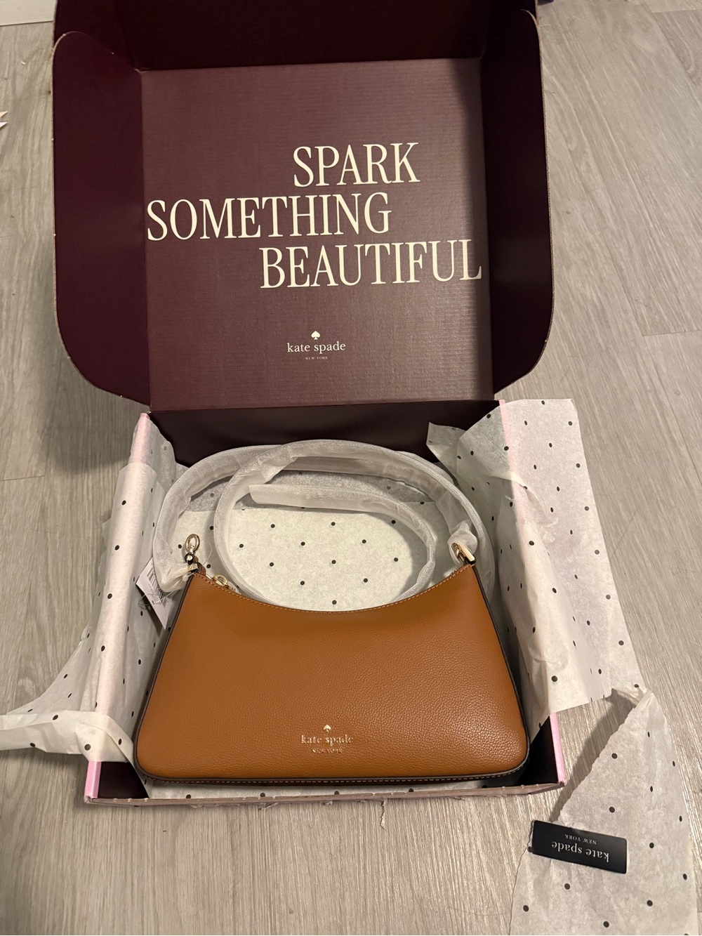 kate spade Tan Leather Crescent Shoulder Bag with Gold Hardware